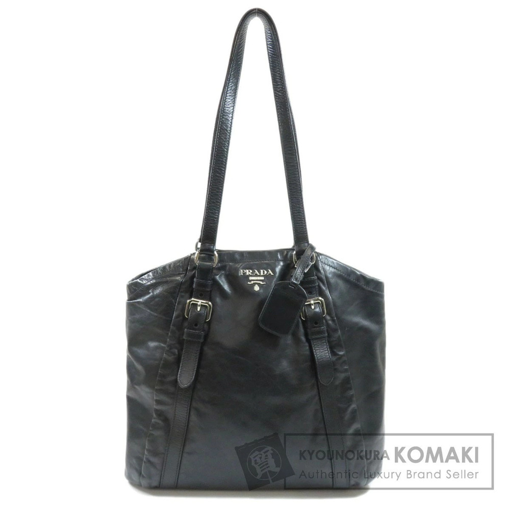 Prada black Vitello leather tote bag buckle strap Black